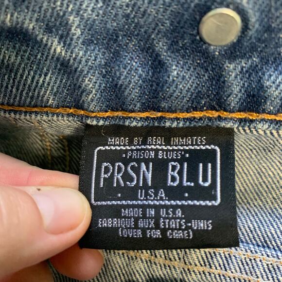 Prison Blues Mens Made in the USA Vintage Dark Wash Double Knee Jeans 44 x 34 - Picture 10 of 11